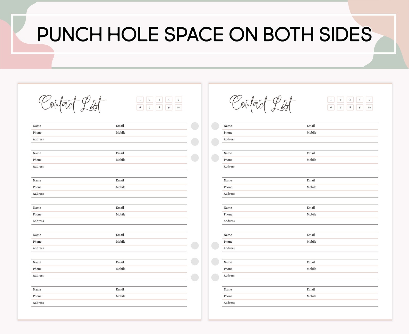 Contact Information Template, Printable Contact List, Address Phone ...