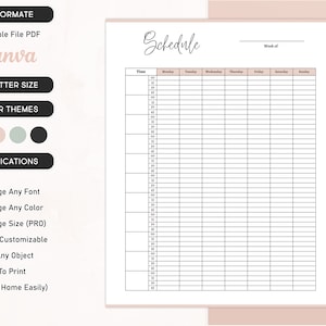 May include: A printable weekly schedule template with a pink and white color scheme. The template includes a time column from 8:00 AM to 4:00 PM and columns for each day of the week. The text "Schedule" is written in cursive at the top of the page.