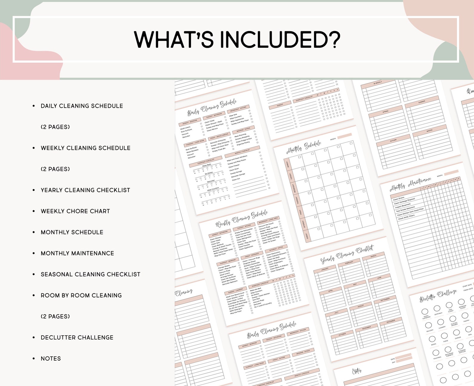 Cleaning Printable Planner Weekly Monthly Yearly Editable - Etsy