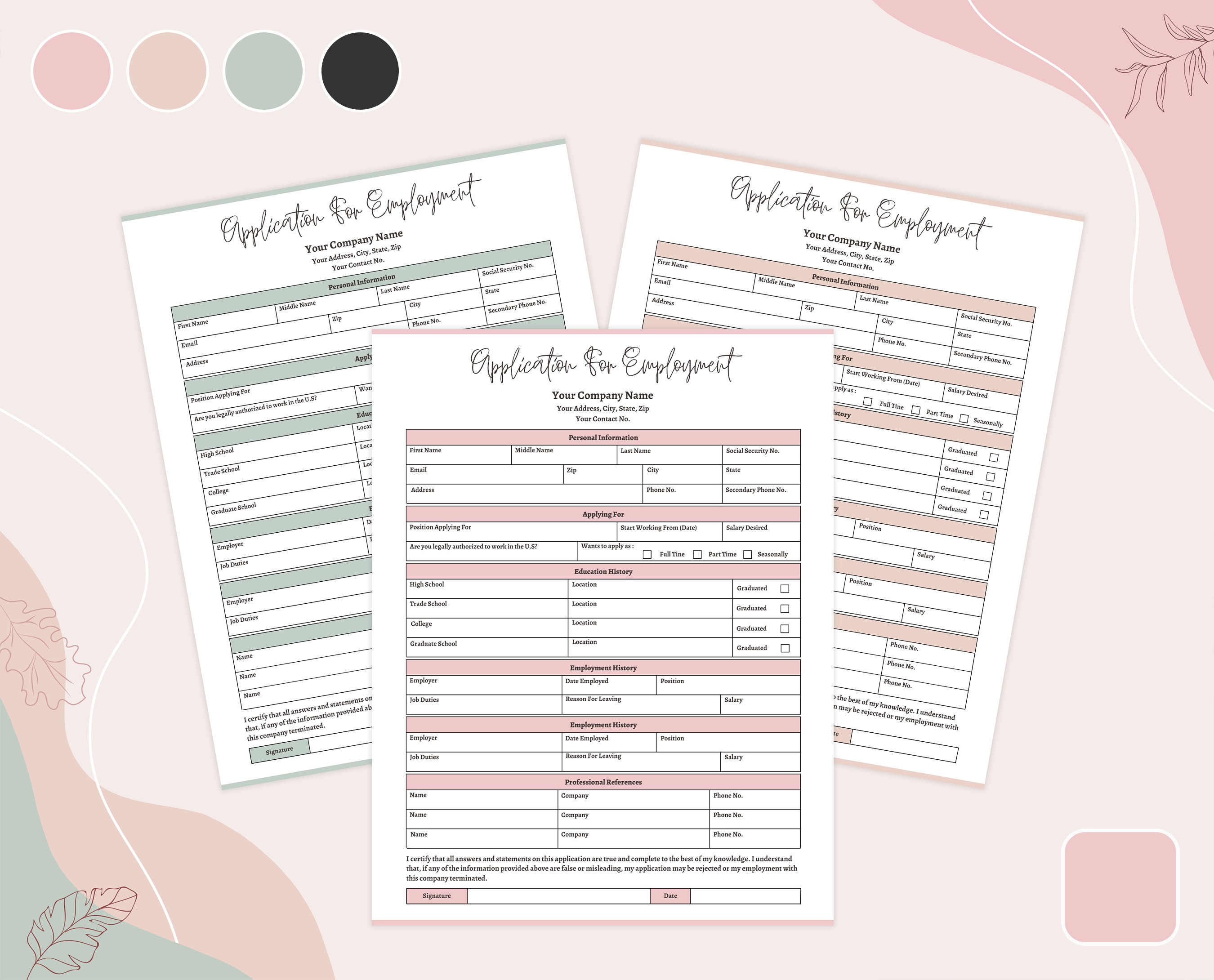 Job Application for Employment Template, Editable Employee Information ...