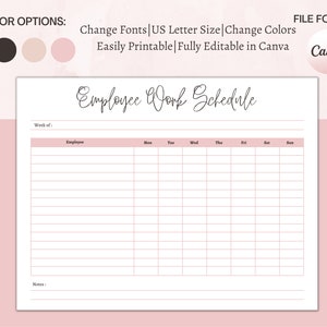 Employee Work Schedule, Daily and Weekly Timesheet, Employee Organizer, Staff Shifts & Holiday Tracker, Editable in Canva, Instant Download