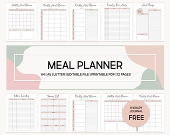 Meal Planner Bundle Printable Meal Planning Weekly Menu Planner Template - Kitchen Inventory & Grocery List - Meal Planner Book - Food Diary