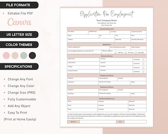 Application for Employment, Job Application Template, Hiring Form, Job Application Tracker, Recruitment Selection Form, Work applications