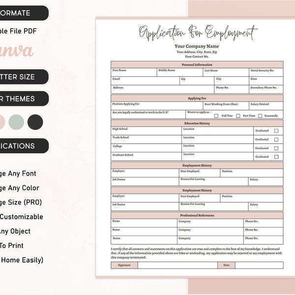 Application for Employment, Job Application Template, Hiring Form, Job Application Tracker, Recruitment Selection Form, Work applications