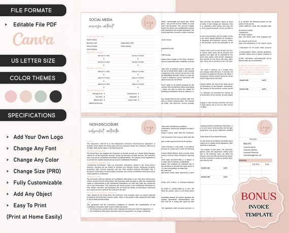 Editable Social Media Planning Contract Freelance Social Media Manager Contract Template Social Media Professional Non Disclosure Agreement