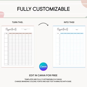 Appointment Log Printable Template Editable Appointment Sheet Digital Time Block Template Daily Appointment Organizer Productivity Planner