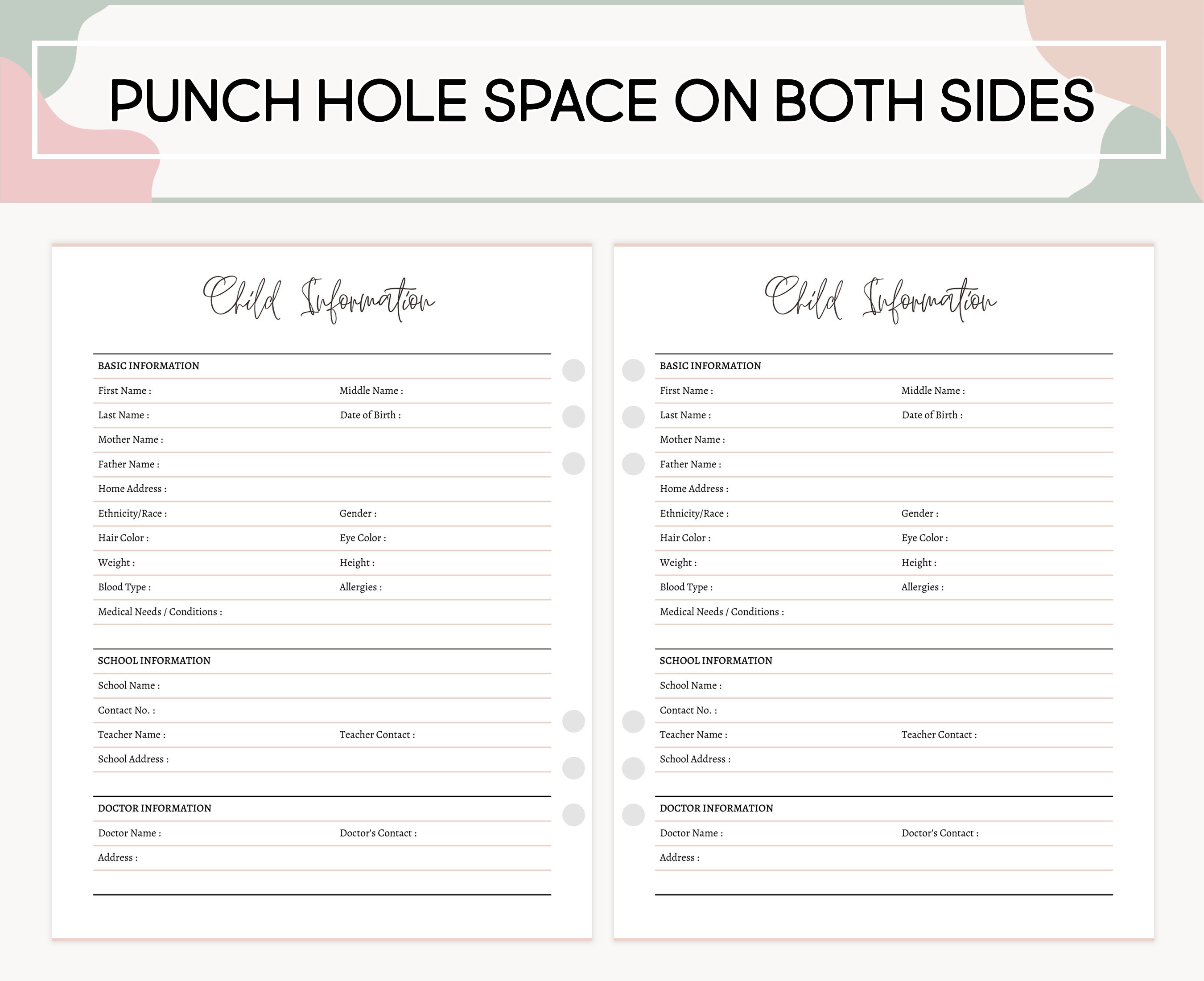 Printable Child's Information Sheet Editable Important - Etsy