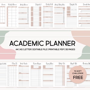 Printable Academic Planner Digital Student, School Planner Notebook, Assignment Tracker, Project & Essay Planner Academic Agenda Template
