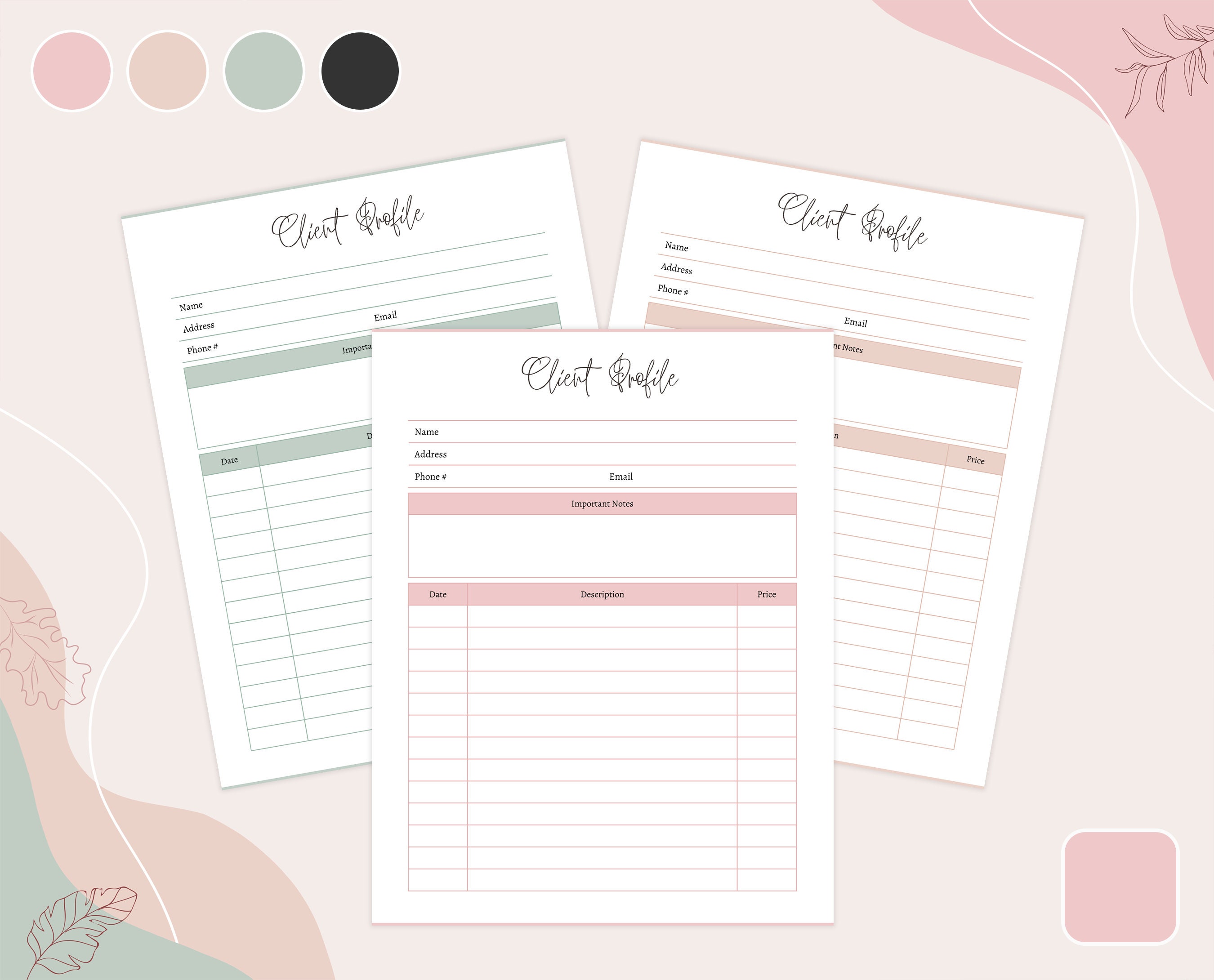 Client Profile Template, Customer Information Card, Printable Client Tracker, Direct Sales Planner, 4 Premade Colors, Editable in Canva