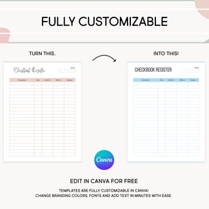 Checkbook Registration log Printable, Income and Expense Canva Tracker, Account Ledger Transaction Register, US Letter Size, Finance Tracker