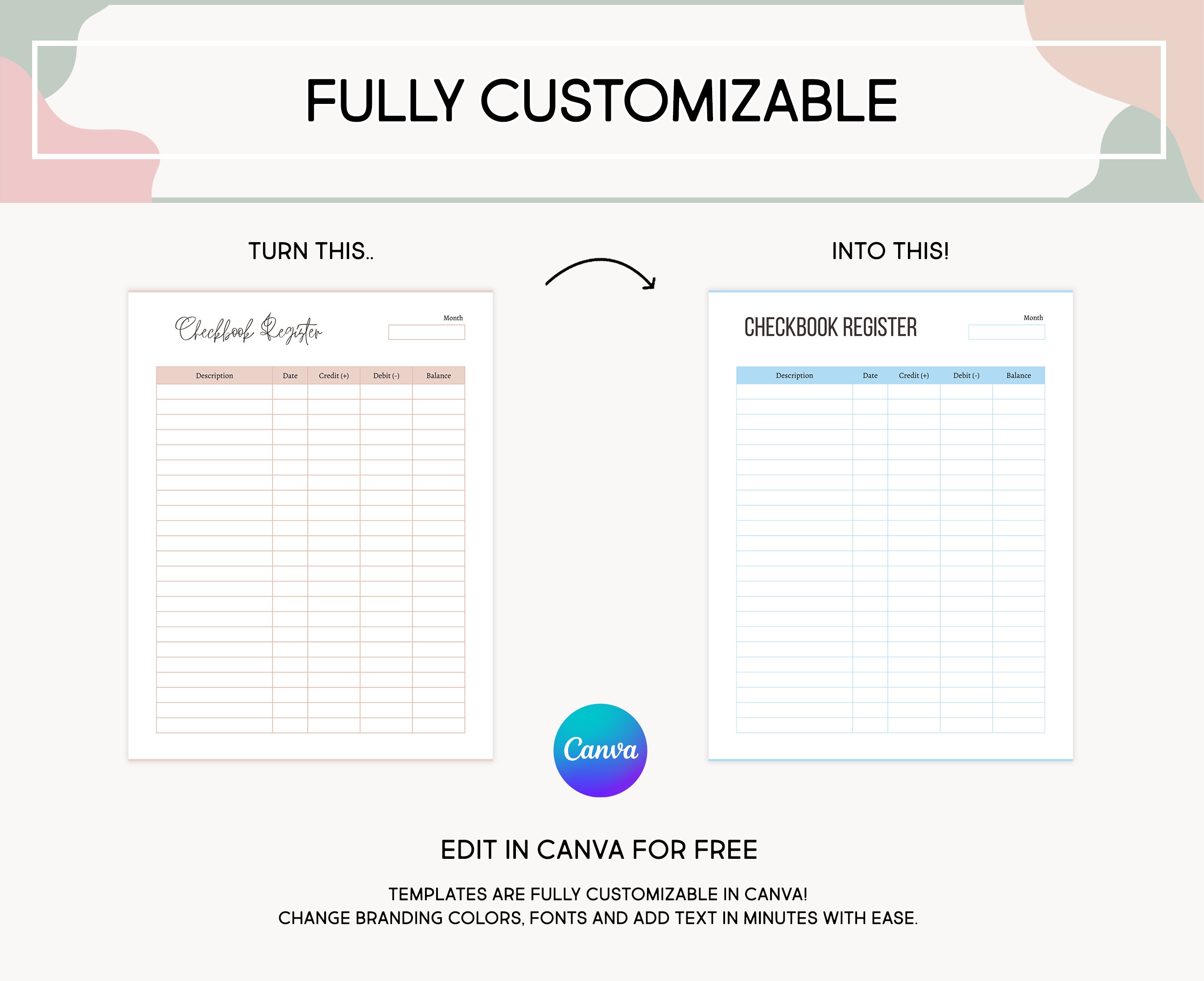 Checkbook Registration Log Printable and Expense Canva Etsy