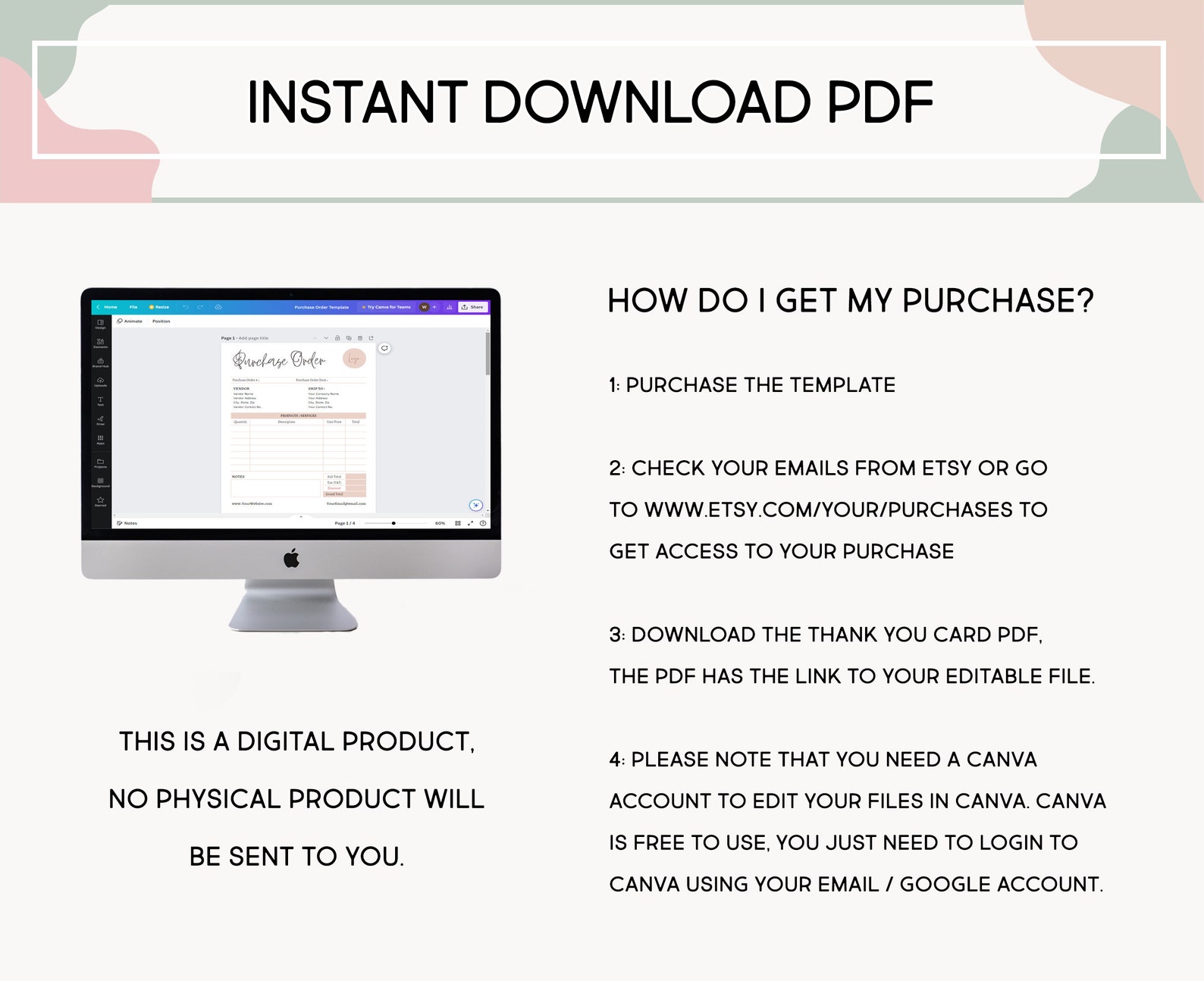 Editable Purchase Order Template - Canva Order Form Template ...