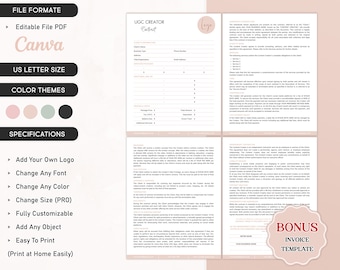 Plantilla de contrato de creador de UGC, Contrato de UGC editable, Contrato de influencer profesional, Formulario de contrato generado por el usuario, Acuerdo de creador de UGC