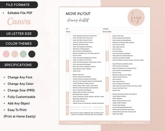 Editable Moving In/Out Cleaning Checklist, Cleaning Service Business, Professional House Moving Cleaning Template Cleaning Service Checklist