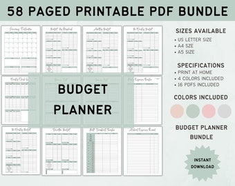 Budget Planner Bundle, Digital Finance Tracker, Bill and Expense Tracker, Monthly and Yearly Financial Budget Diary, Money Saving Challenge