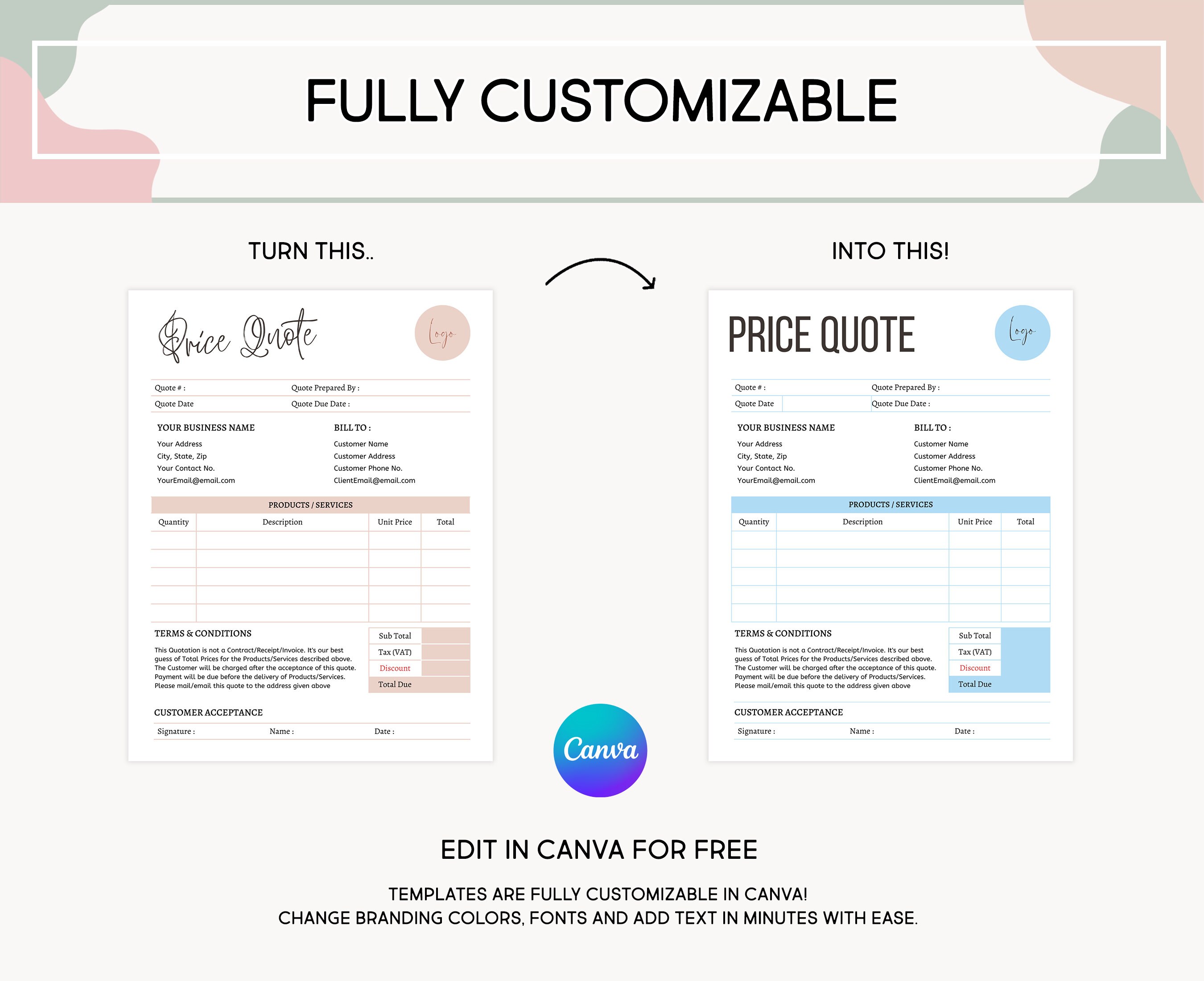 Canva Editable Price Quote Template - Printable Price Estimate ...
