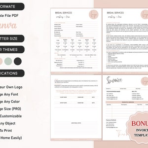 Editable Bridal Service Contract, Makeup Artist Forms, Professional Bridal Hair & Makeup Contract Template, Hair Stylist Service Agreement