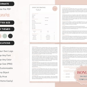 Editable Event Decorating Service Contract, Event Decor Rental Forms, Client Services Agreement, Professional Wedding Decorating Contract