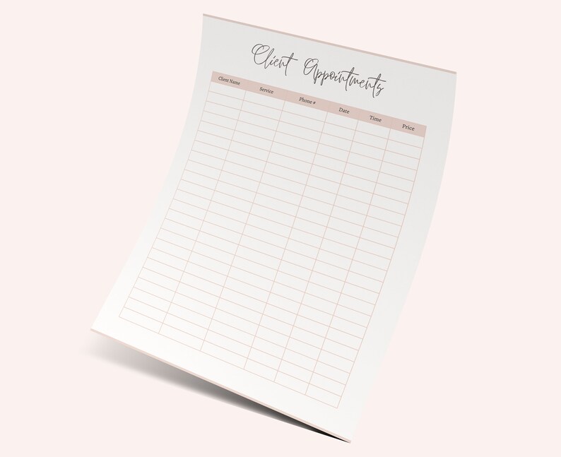 Printable Client Appointment Log, Client Appointment Tracker, Client Meeting Reminder, Client Appointments Template, Customer Meeting Record
