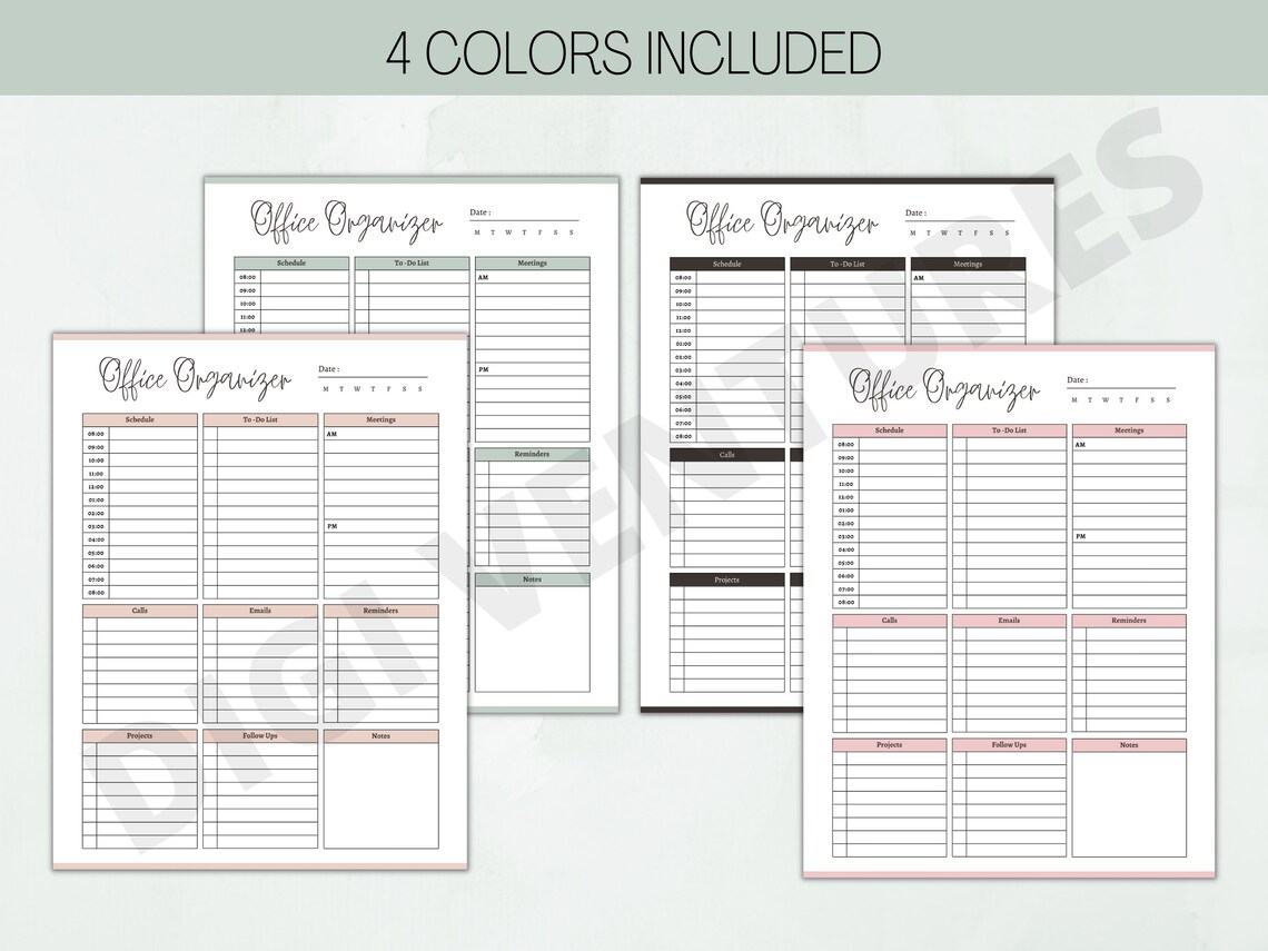 Office Organizer Printable Template, Editable Work Schedule Planner ...