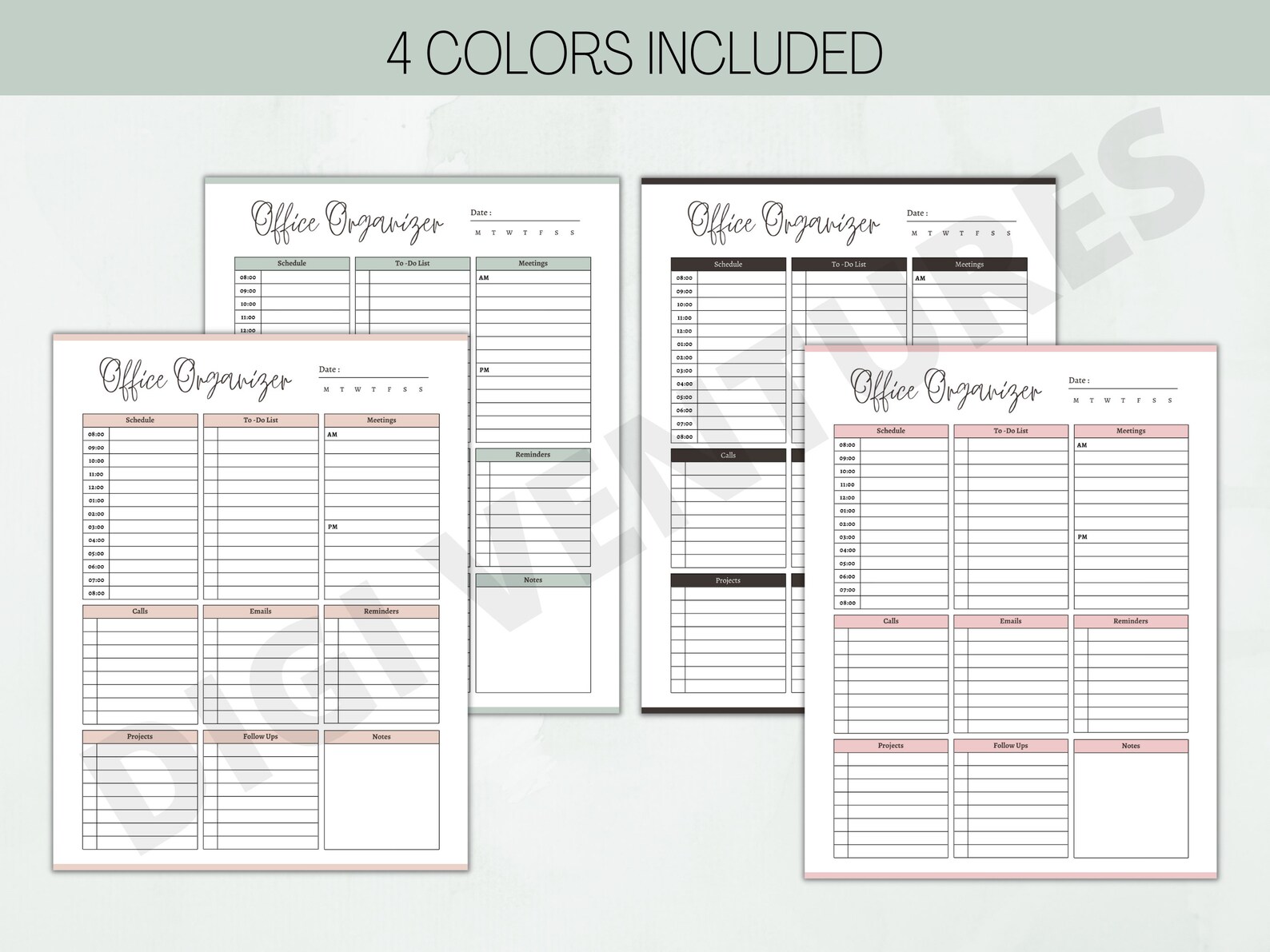 Office Organizer Printable Template, Editable Work Schedule Planner