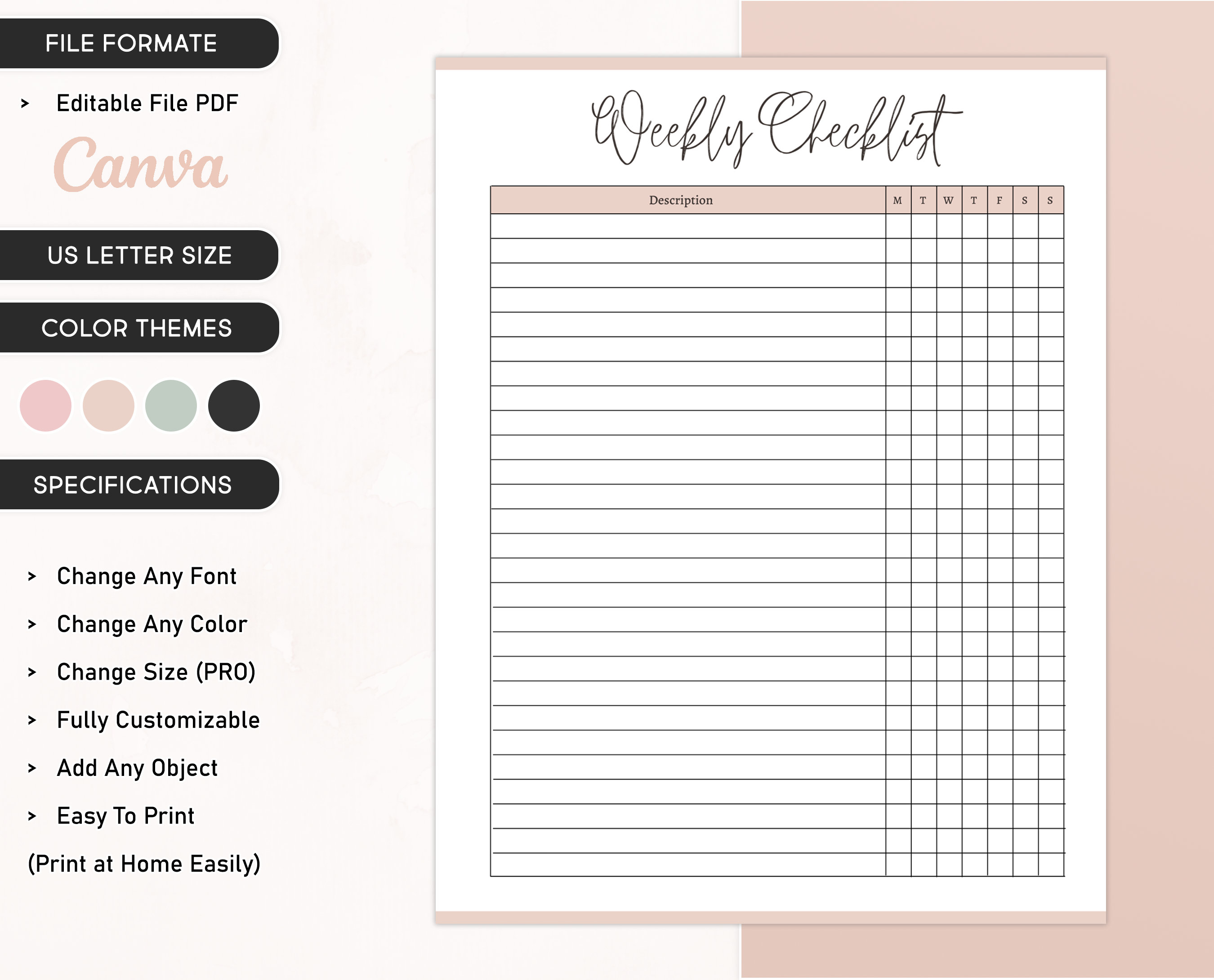 Printable Weekly Checklist Template Weekly to Do Planner Etsy Printable Weekly Checklist Template Weekly to Do Planner Etsy