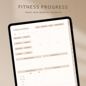 Digital Fitness Planner Wellness Journal for Workout, Weight Loss, SelfCare, Minimalist iPad Planner for GoodNotes Notability Boho Theme PDF