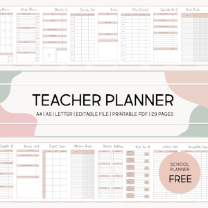 Druckbarer Lehrerplaner, Digitaler Unterrichtsplaner Noten, Anwesenheit, Kalender, Happy Planner, Akademischer Planer A4, A5, US Letter