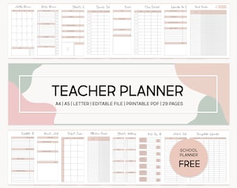 Printable Teacher Planner, Digital Lesson Planner Grades, Attendance, Calendar, Happy Planner, Education Academic Planner A4, A5, US Letter