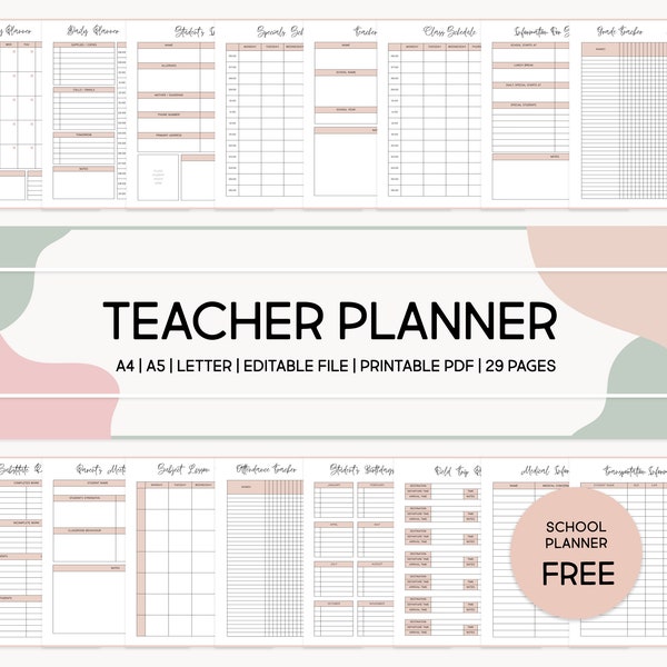 Teacher Planner Bundle Printable, Lesson Plan Template, Digital Academic Planner Classroom Roster, Agenda, Notion Template Instant Download