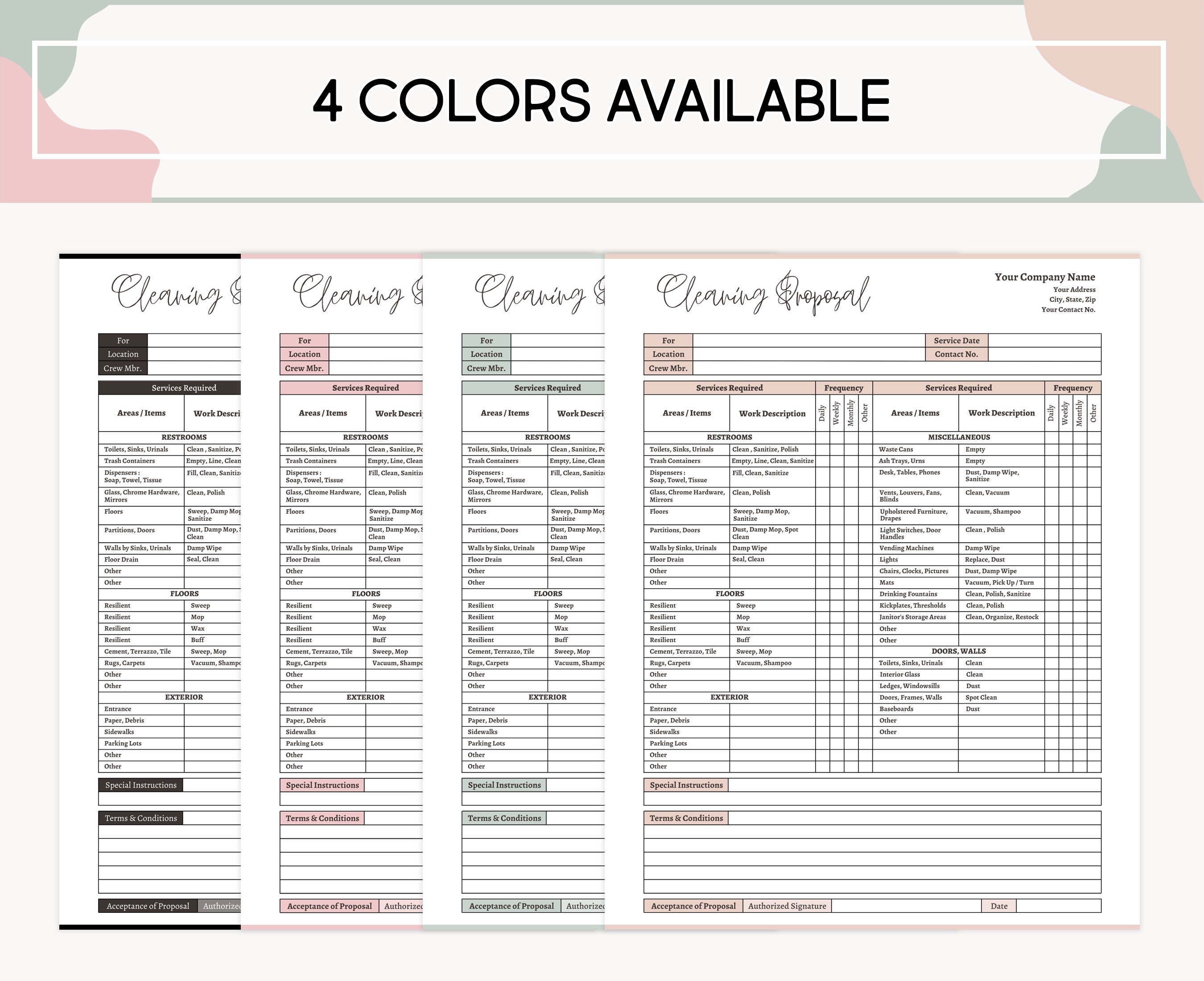 Printable Cleaning Service Proposal, Cleaning Business Checklist