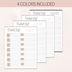 Contact Information Template Printable Contact List Address - Etsy
