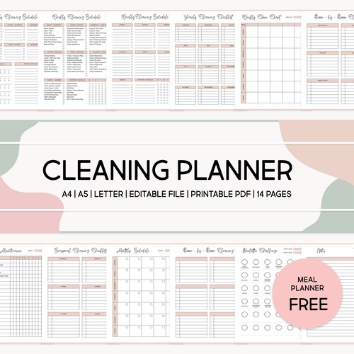 Cleaning Printable Planner Weekly Monthly Yearly Editable - Etsy