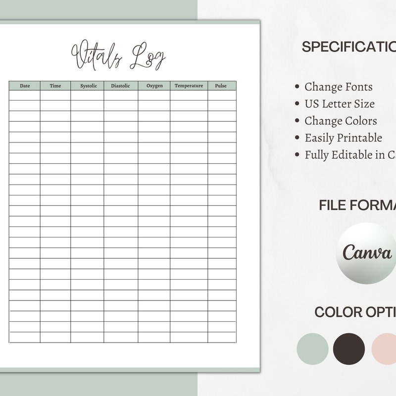 Oxygen Log Printable - Etsy