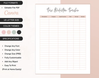 Tax Deductions Tracker, Printable Business Tax Log, Tax Time Deductions, Personal Deductions, Financial Planner, Purchase Records PDF