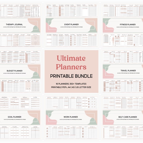 Ultimate Planner Bundle for Adults, Printable ADHD Productivity Workbook, Daily Yearly Life Everything Organizer Household Binder Templates