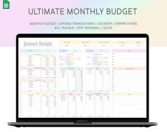 Monthly Budget Spreadsheet Google Sheets Template Digital Monthly Budget, Financial Planner Paycheck Budget, Savings, Bill, Expense Tracker