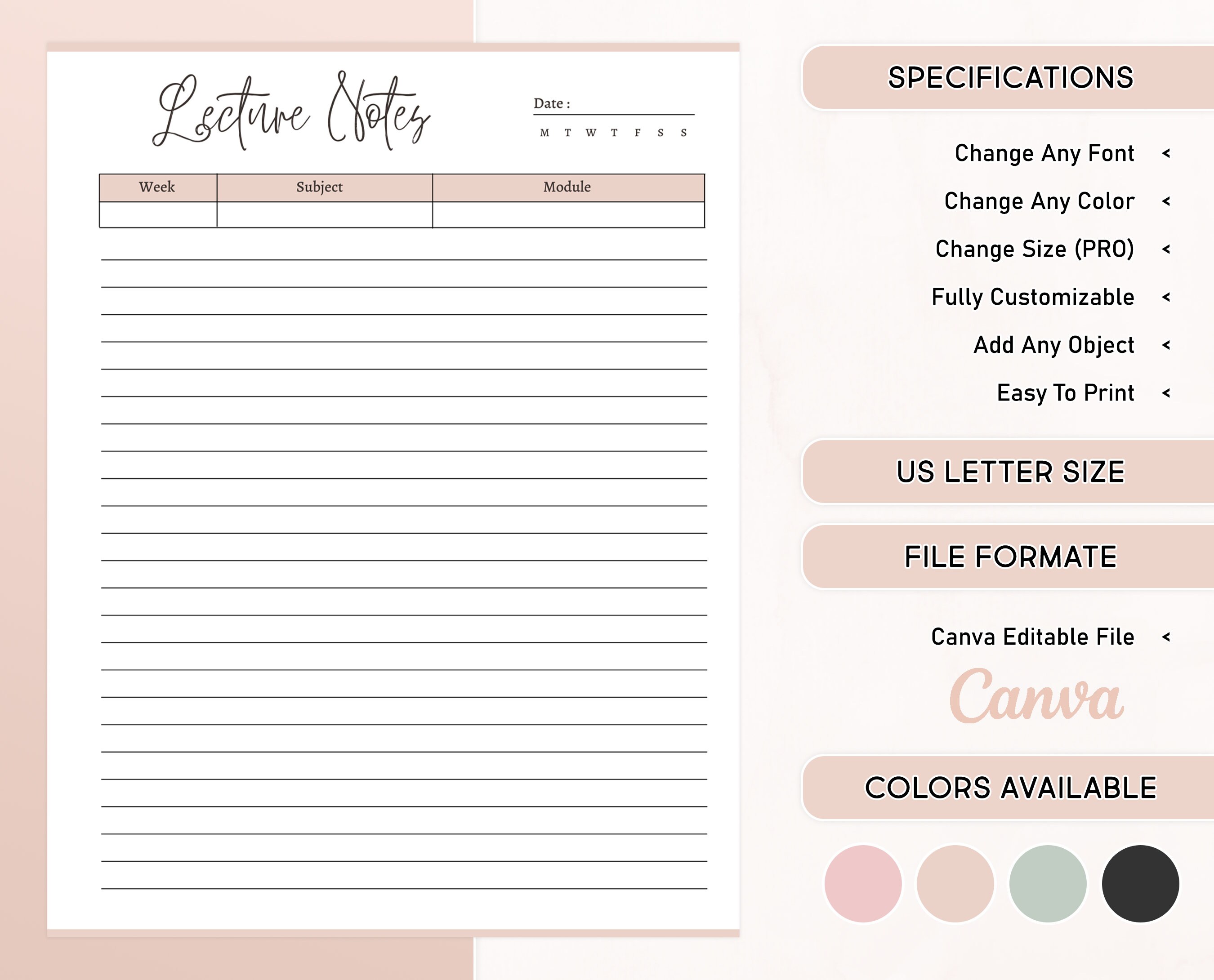 Lecture Notes Printable Template Editable Study Notes Lined - Etsy