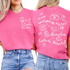Comfort Colors Personalized Nurse Shirt Coquette Doodle Nurse Tee Nurse Appreciation Gift Nurse Week Team Gift for Nursing Student
