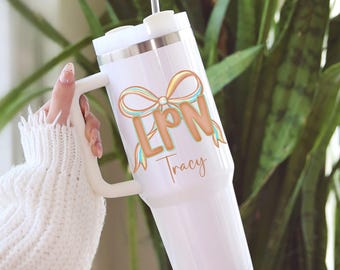 Custom 40oz LPN Nurse Tumbler Personalized Registered Nurse Travel Mug Coquette Coffee Cup for Nurse Appreciation Gift Nursing Student Gift