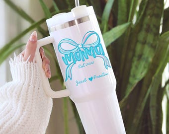 Custom 40oz Mama Tumbler Personalized Mom Tumbler with Names New Mom Gift Tumbler with Straw Est Mom Gift Travel Mug Mama Birthday Christmas