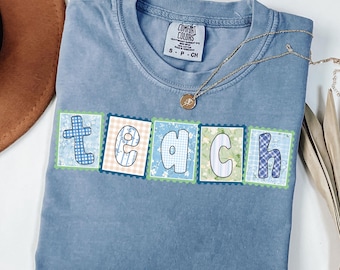 Comfort Colors Teach Floral Stamp Shirt Cute Spring Teacher Flower Tee Teacher Appreciation Gift Favorite Teacher Gift Last Day of School