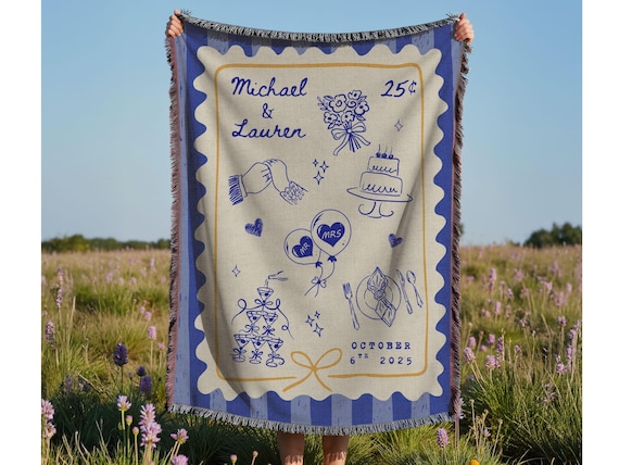 Custom Woven Blanket Personalized Italian Wedding Couple Anniversary Throw That's Amore Bridal Shower Gift Backdrop Newlywed Couple Gift