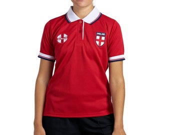 England Football Women's Polo Tops, Embroidered Logo, Button Down Collar (100% Polyester)