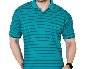 Striped Men Polo T-Shirt with Contrast Collar