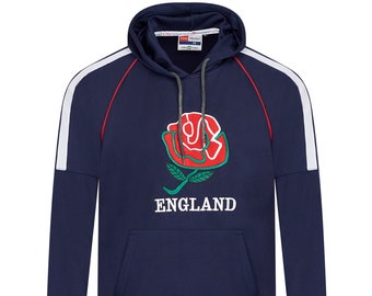 Sudadera con capucha de la selección inglesa de rugby: rosa bordada, azul marino