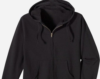 Men black Hoodie with zip and Front Kangaroo Pocket | Size S to 5XL