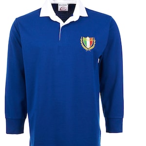 Italy Rugby Shirt: Embroidered Logo, Long Sleeve Poly Cotton Jersey