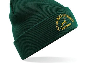 Rugby Springboks Beanie Hat Skull Cap Cuffed Woolly Knit For Men And Women-Perfect for Rugby Fan Supporter Adult one size fits all