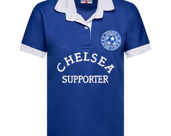 Ladies T-Shirt Chelsea Football Fan Supporter Half Sleeve | Button Down Collar Neck Style | Embroidered Logo | S to XXL |